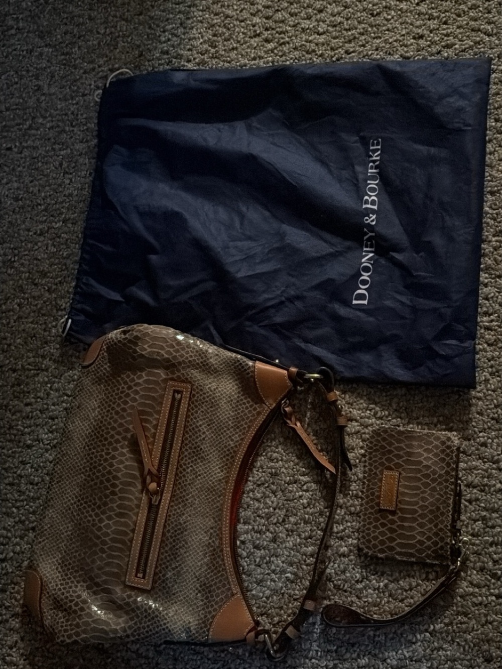 Dooney & Bourke Erica Hobo Bag – Taupe Patent Snakeskin